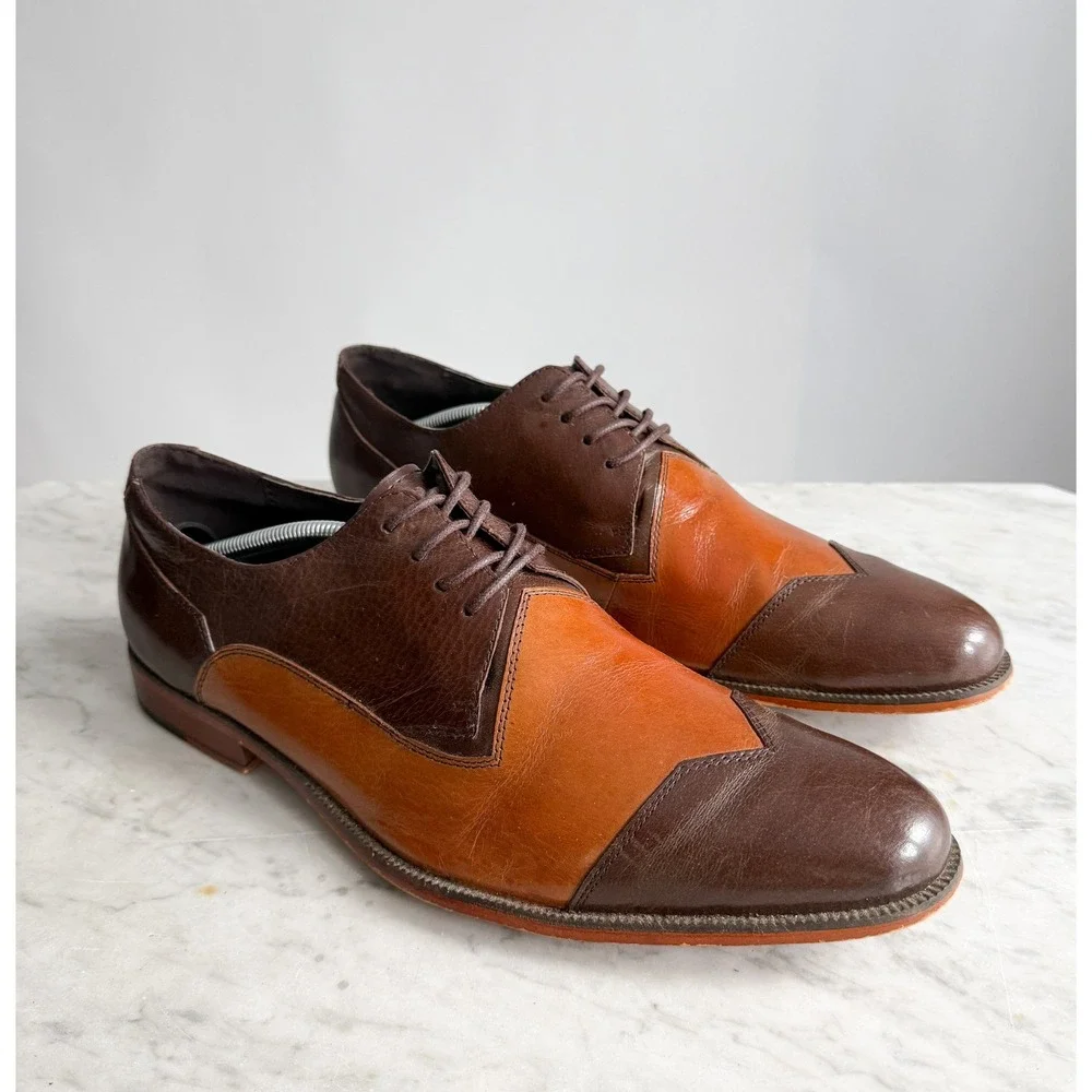 Stacy Adams brown tan‎ two tone leather oxford shoes men's size 11.5